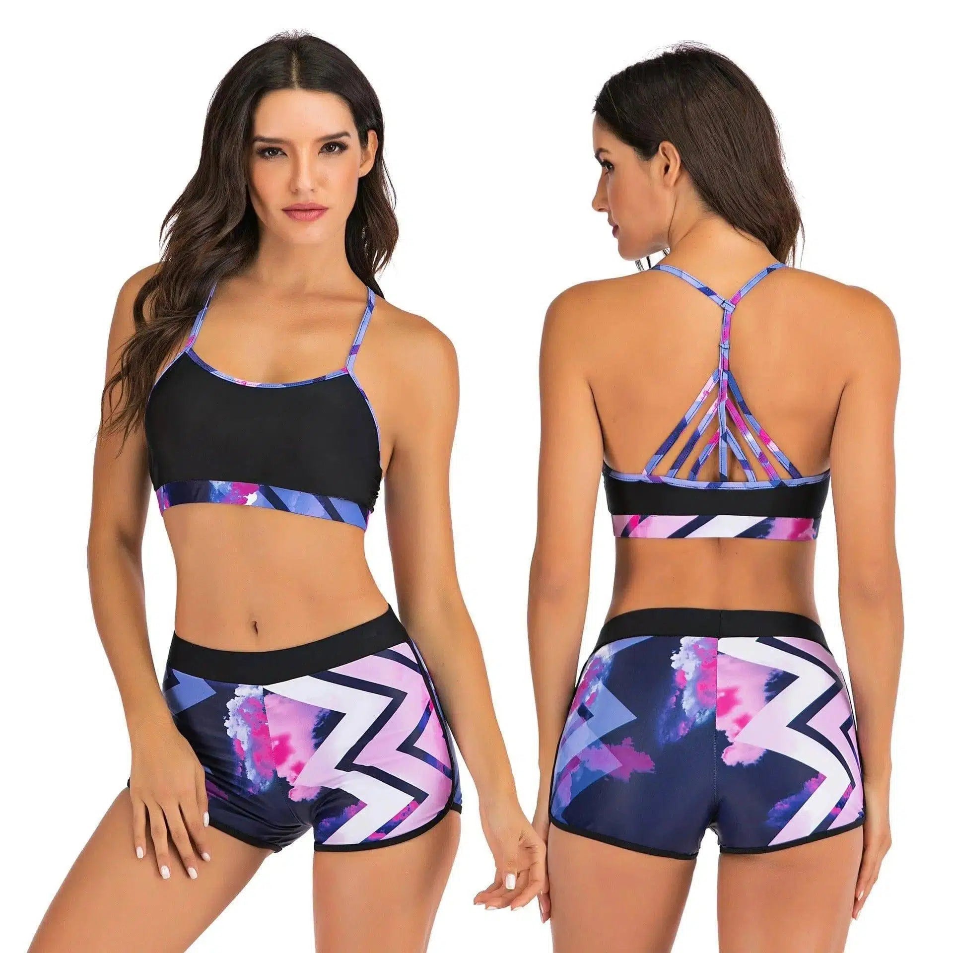 Sports vest split boxer bikini set-1