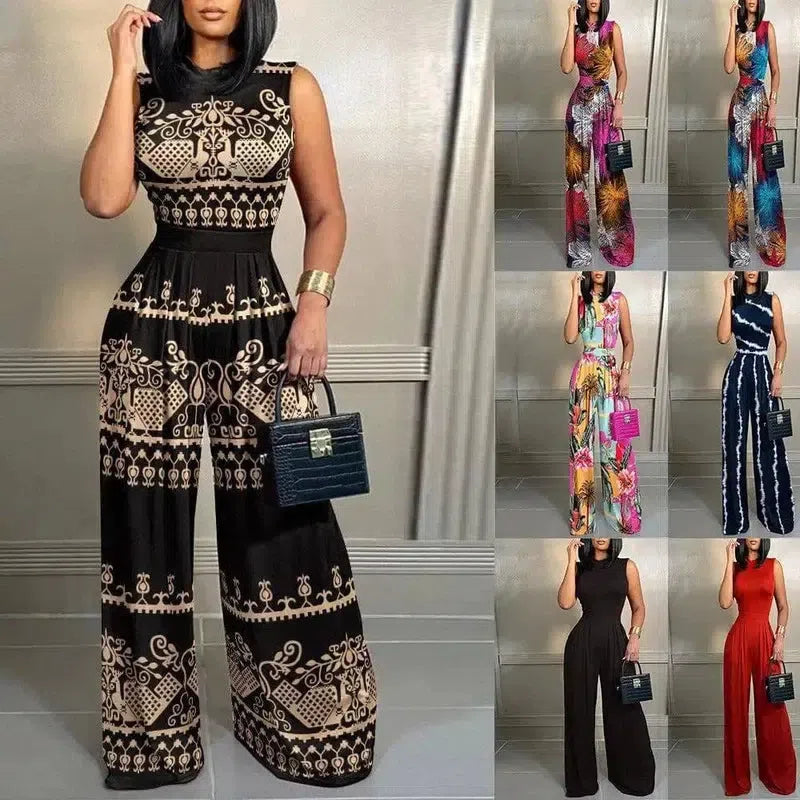 Spring Leisure Slim Print Sleeveless Women's Jumpsuit-9