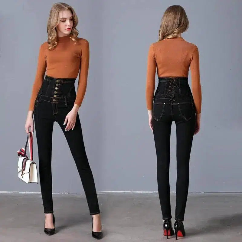 spring new black high waist large size pants Pants small-2