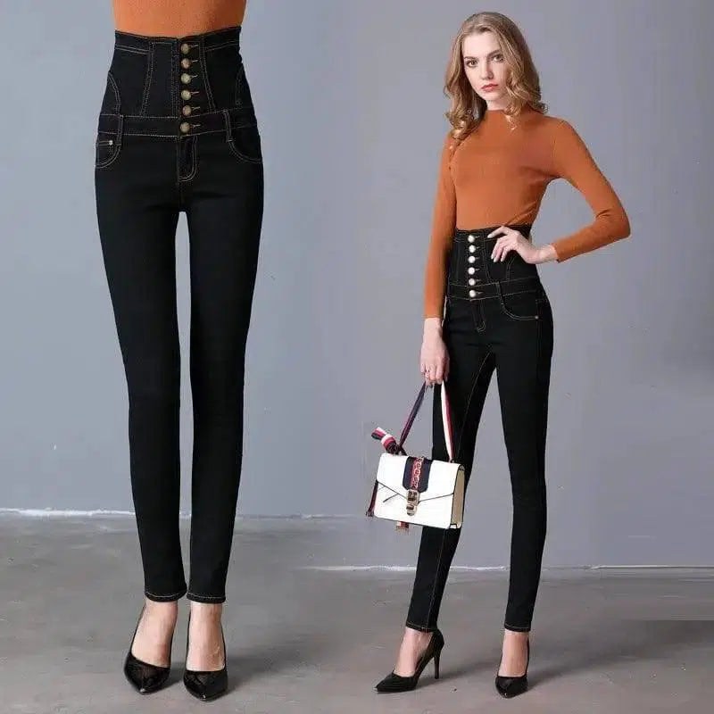 spring new black high waist large size pants Pants small-4