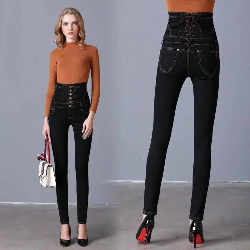 spring new black high waist large size pants Pants small-5