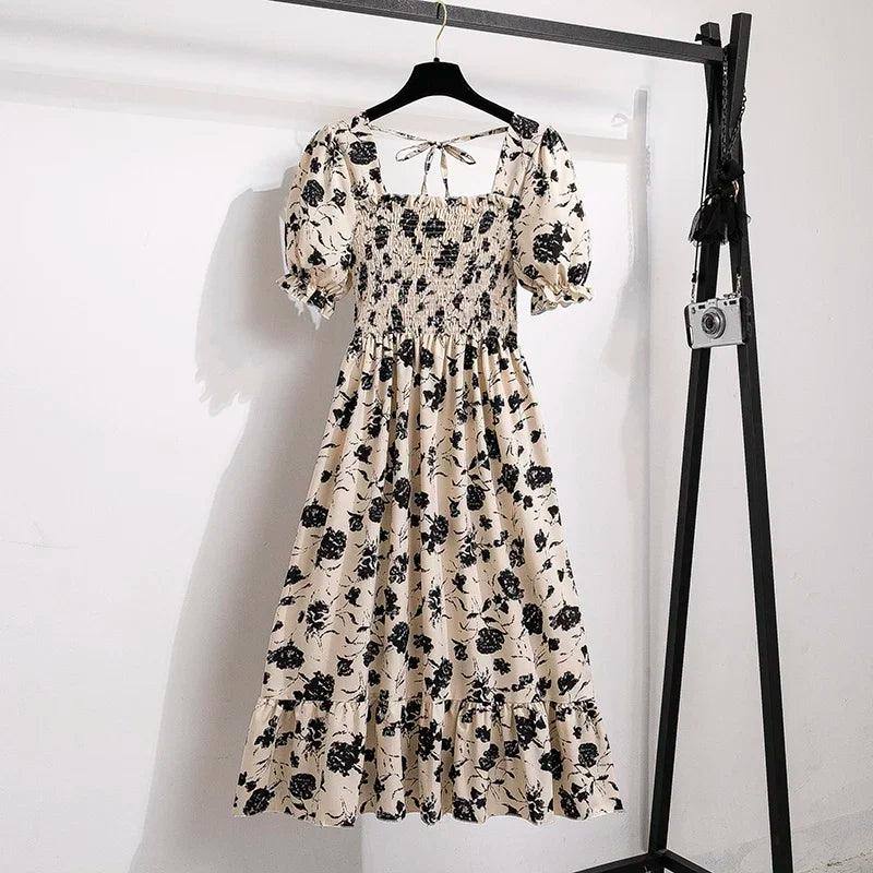 Spring Summer Chiffon Dresses Fashion Female Elastic Waist-3