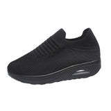 New Stripe Design Shoes Fashion Slip On Air Cushion Shoes Breathable Round-toe Flats Women-Black-8