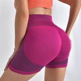 Striped Yoga Shorts High Waist Hip-lifting Tight Pants For-Rose Red-5