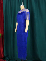 Stunning Royal Blue Plus-Size Tassel Dress-4