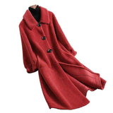 style sheep shearing coat women loose fur coat-Red wine-5