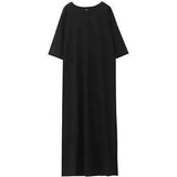 Oversized Long Summer Plus Size Women Slit Dresses 6xl 7xl 8xl 9xl 10xl Cotton Loose Casual Maxi Harajuku Za Boho Dress Black-8