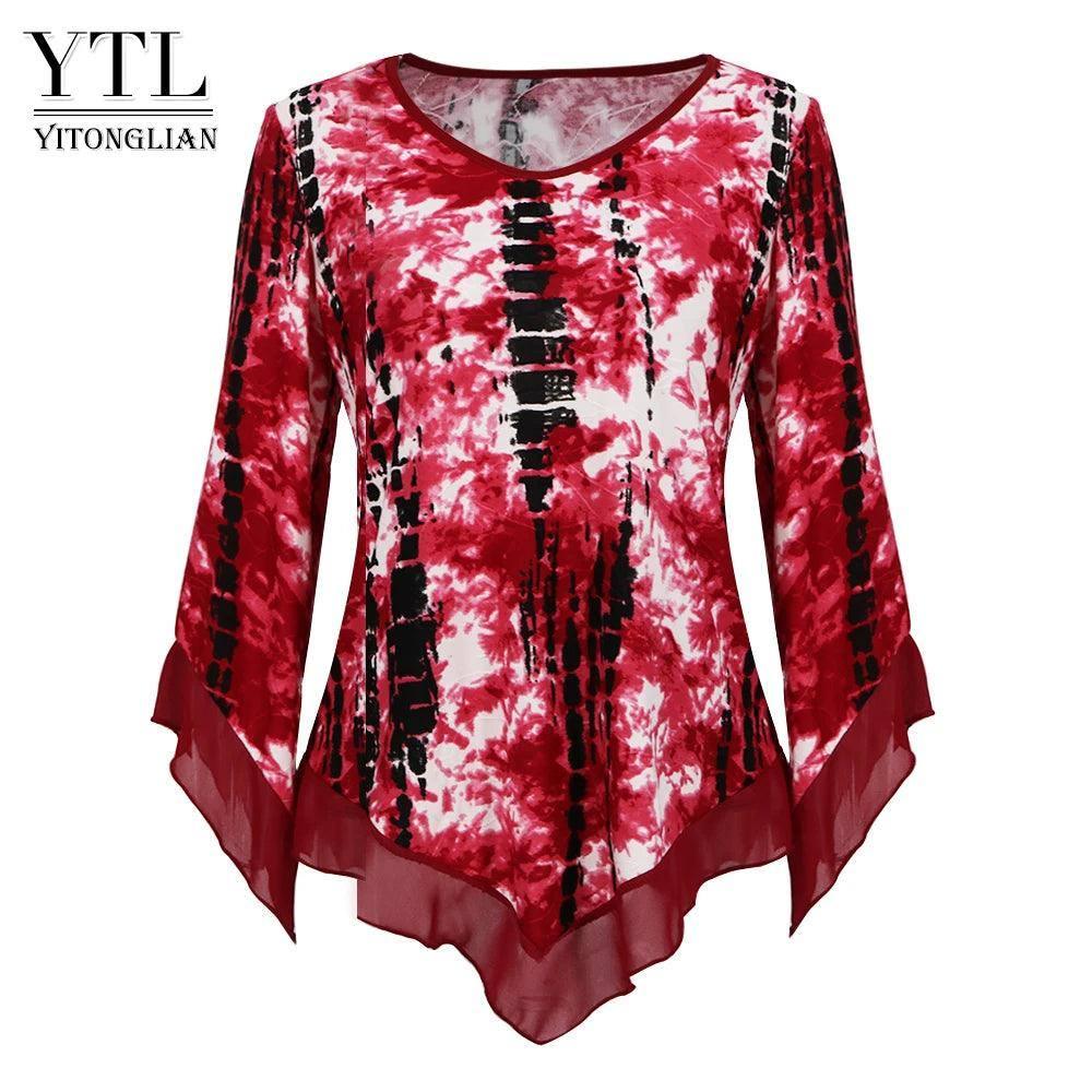 Stylish Red Print Asymmetrical Hem Blouse-1