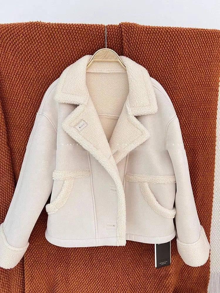 Suede Soft Waxy Lamb Coat Girl-Creamy white-2