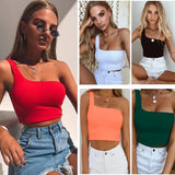 Summer Sexy One-shoulder Vest Crop Top Sleeveless T-Shirt-1