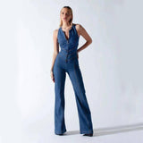 Chic Backless Denim Jumpsuit for Summer-Blue-7