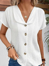 Summer Solid Color Fashion Short-sleeved Cardigan Button-White-6