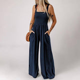 Summer Square Neck High Waist Jumpsuit Women's Backless-3