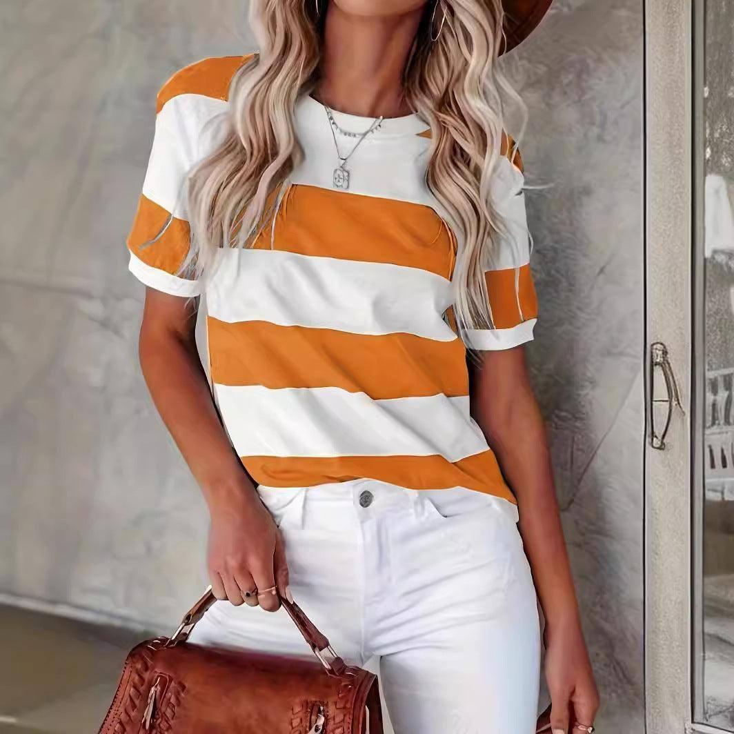 Summer Women's Fashion Striped Printed Short Sleeve Casual-1