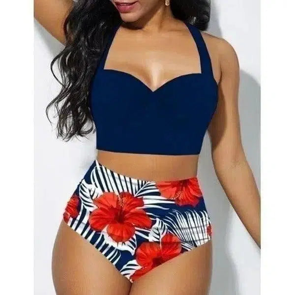 Sunflower print bikini set-Blue-2