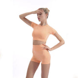 Super Elastic Exposed Navel Sports Short Sleeve Suit Women-Orange Suit-4