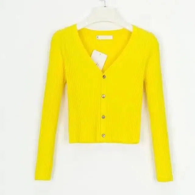 sweater cardigan women Slim sweaters-Yellow-14