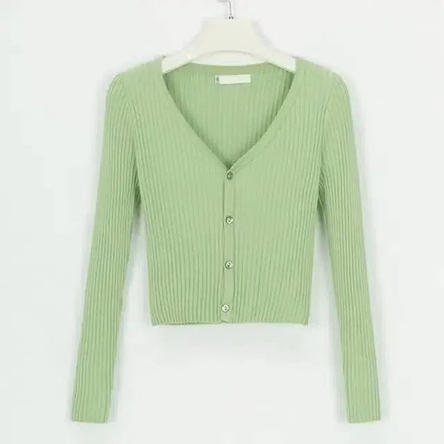 sweater cardigan women Slim sweaters-Green-9