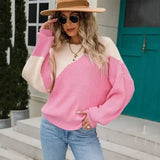 Sweater Color Matching Batwing Shirt Pullover Round Neck-10