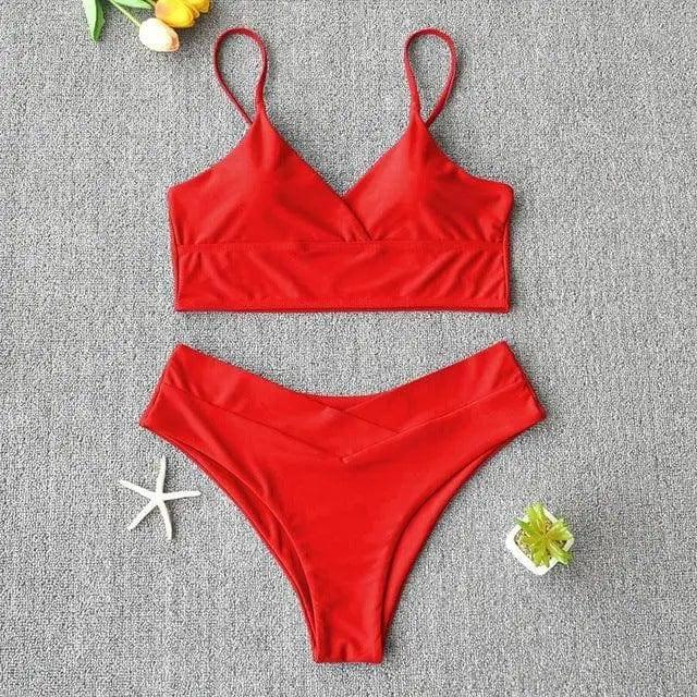 Swim Suit Swimsuit Women Two Piece Swimwear Beach Bikini 27-Red-10