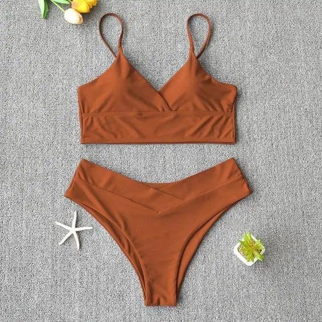 Swim Suit Swimsuit Women Two Piece Swimwear Beach Bikini 27-Brown-5