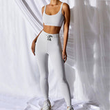 Tanks and Pants Set Women Sport Tracksuit Crop Top Leggings-Gray-5