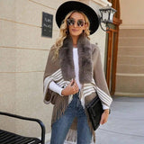 Tassel Cape And Shawl Women's Striped Fur Collar Scarf-1