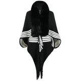 Tassel Cape And Shawl Women's Striped Fur Collar Scarf-Black-4