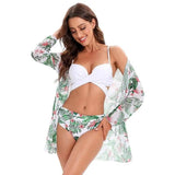 Three Piece Bikini Swimsuit Shawl Split Swimsuit High-Pinkleaves-5