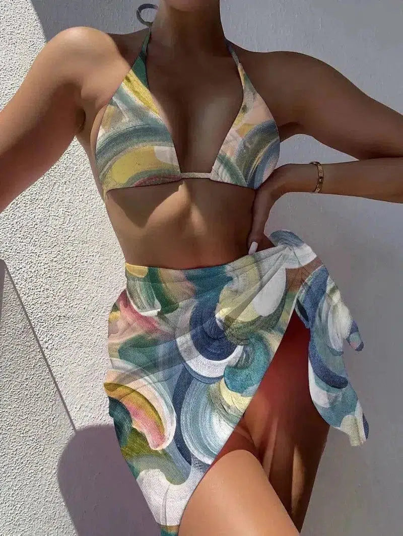 Tie Dye Swimsuit Three Piece Bikini-4