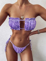 Triangle Pleated Drawstring Color Bikini Hollow Swimsuit-6style-15