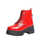 Winter Women's Leather Boots Women Shoes Round Toe Low Heels-Red-3