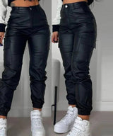 Women Elegant Harajuku Streetwear Black Cargo Pants Black / L-3