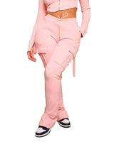 Women's Casual Tight Sportswear Multi-pocket Overalls With Coat And Cap Suit Pants-Pink pants-18