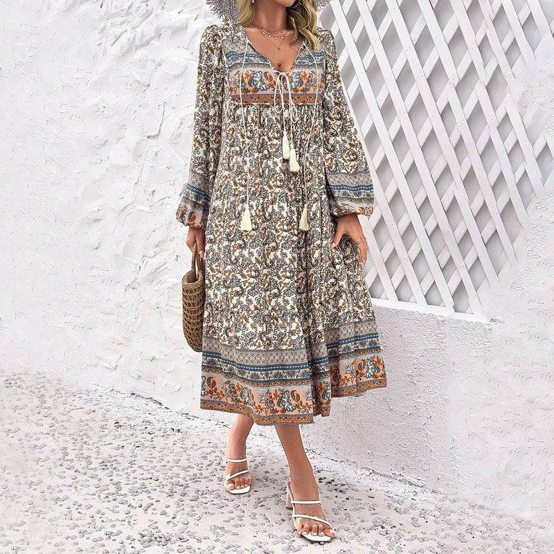 Women's Fashion Casual Holiday Long Sleeve Printed Maxi-2