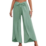 Women's Fashion Loose Casual Solid Color High Waist Flowy AG / 2XL-Green-10