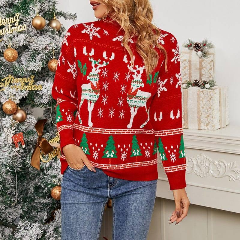 Women's Fashion Simple Deer Snowflake Christmas Sweater-5