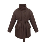 Women's Fashion Temperament Standing Collar Cotton Jacket-Brown-5