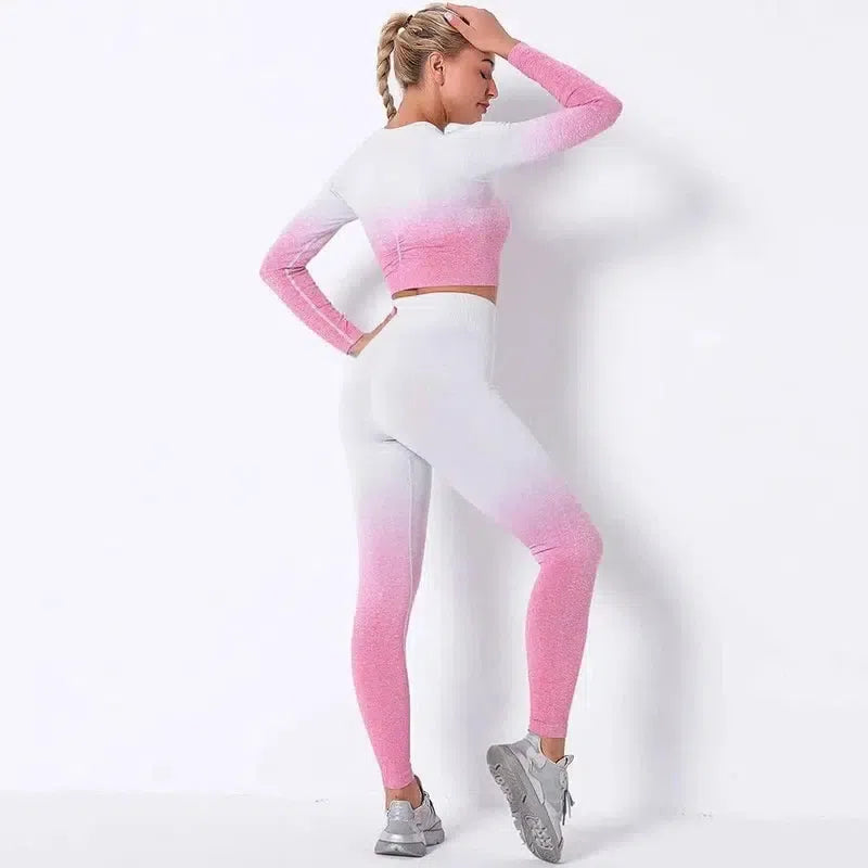 Women's fitness exercise yoga pants yoga suit-Pink-4