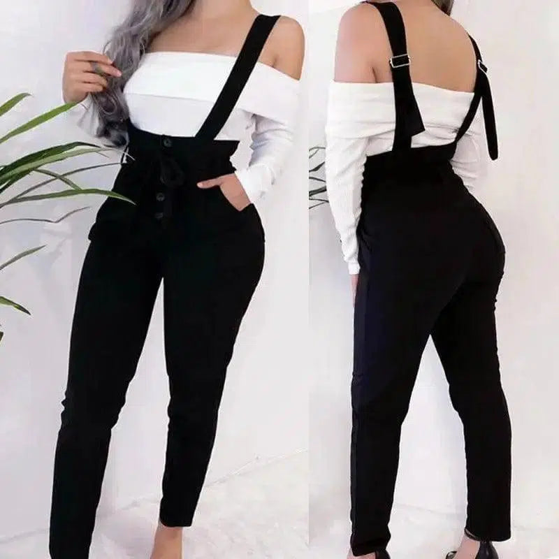 Women's high waist casual jumpsuit suspenders-2