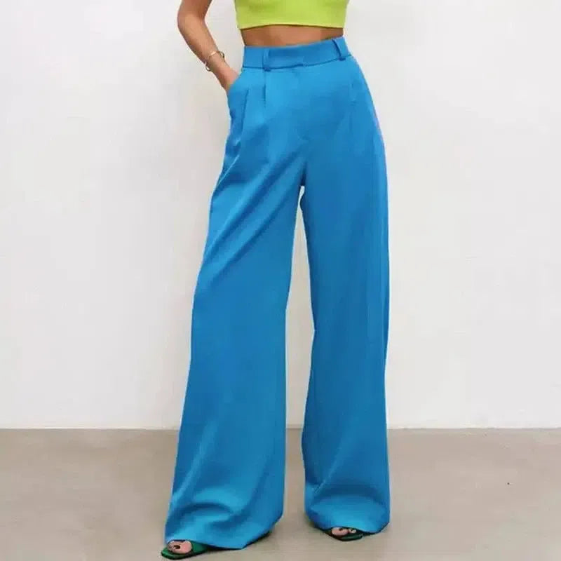 Women's High Waist Loose Temperament All Match Trousers-Blue-3