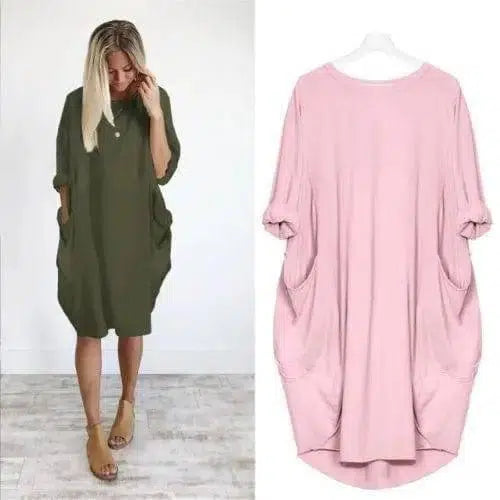 LOVEMI - Women's Loose Casual Pocket Long Sleeve Dress