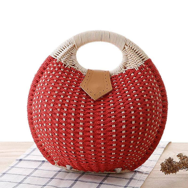 Women's Natural Rattan Handwoven Round Shell Handbag-5