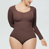 Women's One-piece Bottoming Shirt Long-sleeved Corset Body-Brown-7