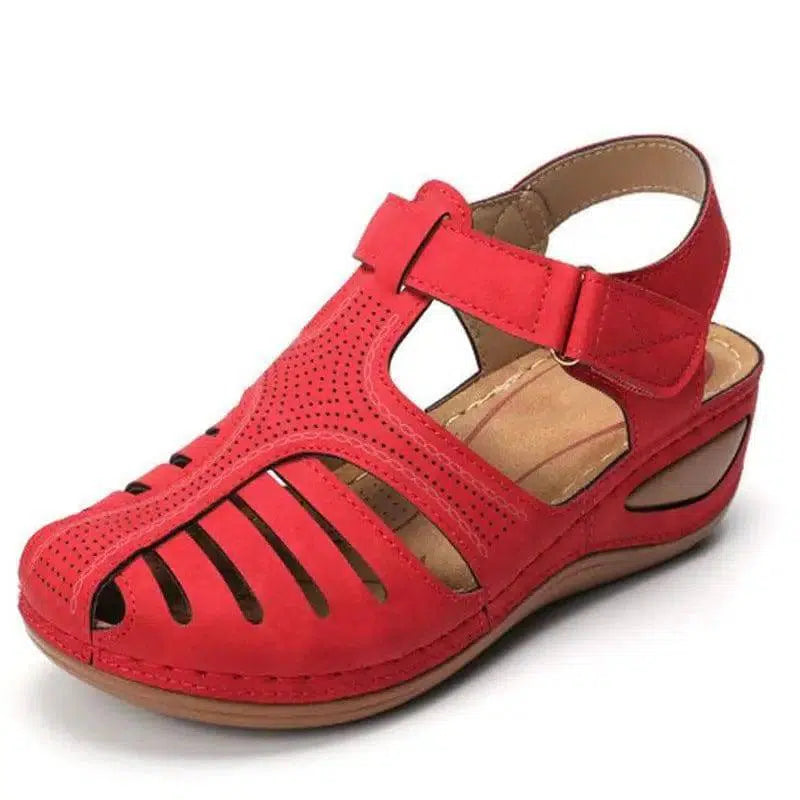 Women's Plus Size Retro Sandals Round Toe Wedge Sandals-Red-2