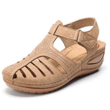 Women's Plus Size Retro Sandals Round Toe Wedge Sandals-Beige-7