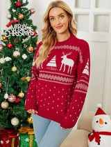 Women's Pullover Deer Jacquard Christmas Holiday Sweater-8