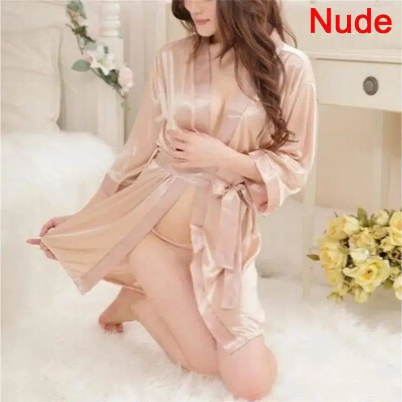 Women's Sexy Lingerie Set Sexy Ice Silk Robe with Bathrobe-Skin-7