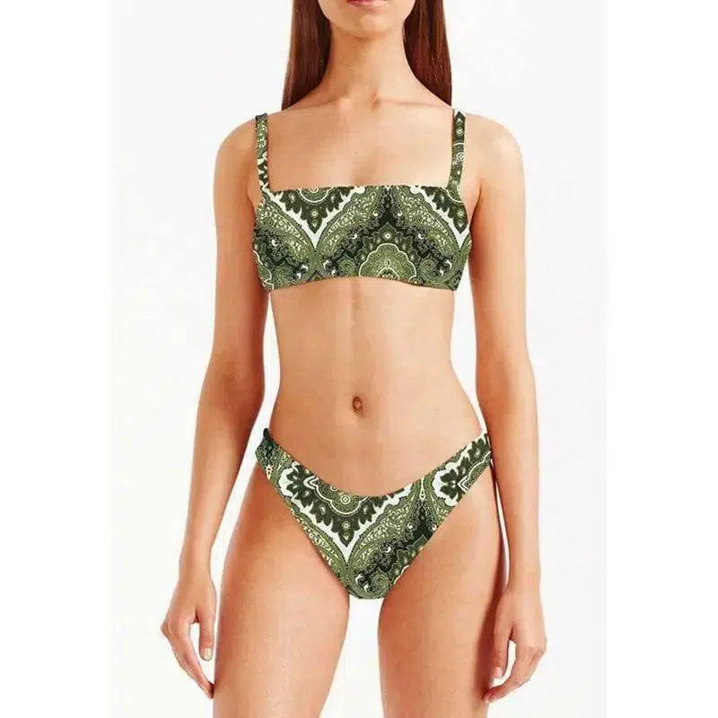 Women's printed split tube top-Green-2