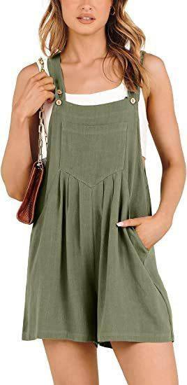 Comfy Women's Short Overalls for Summer-Army Green-7